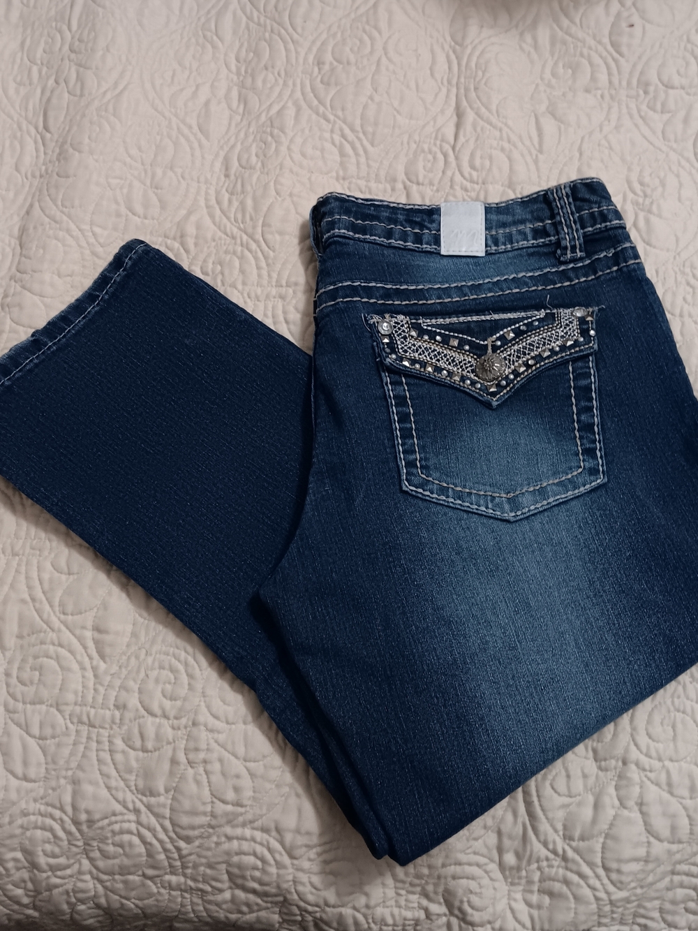 Maurices Dark Blue Capris with Embellished Back Pocket